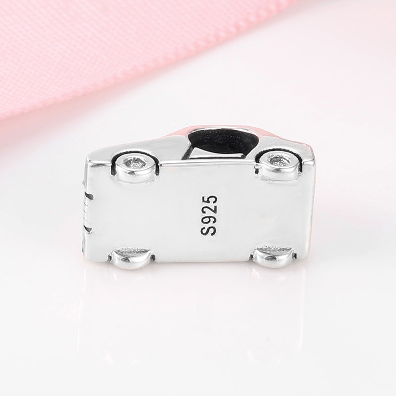 S925 Sterling Silver Vintage Car Bead Pendant