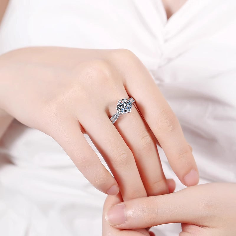 925 Sterling Silver Six-Prong Open Moissanite Ring