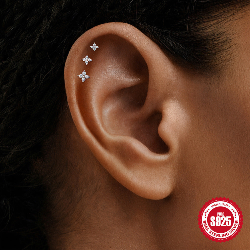 S925 Silver Floral Moissanite Stud Earring Set