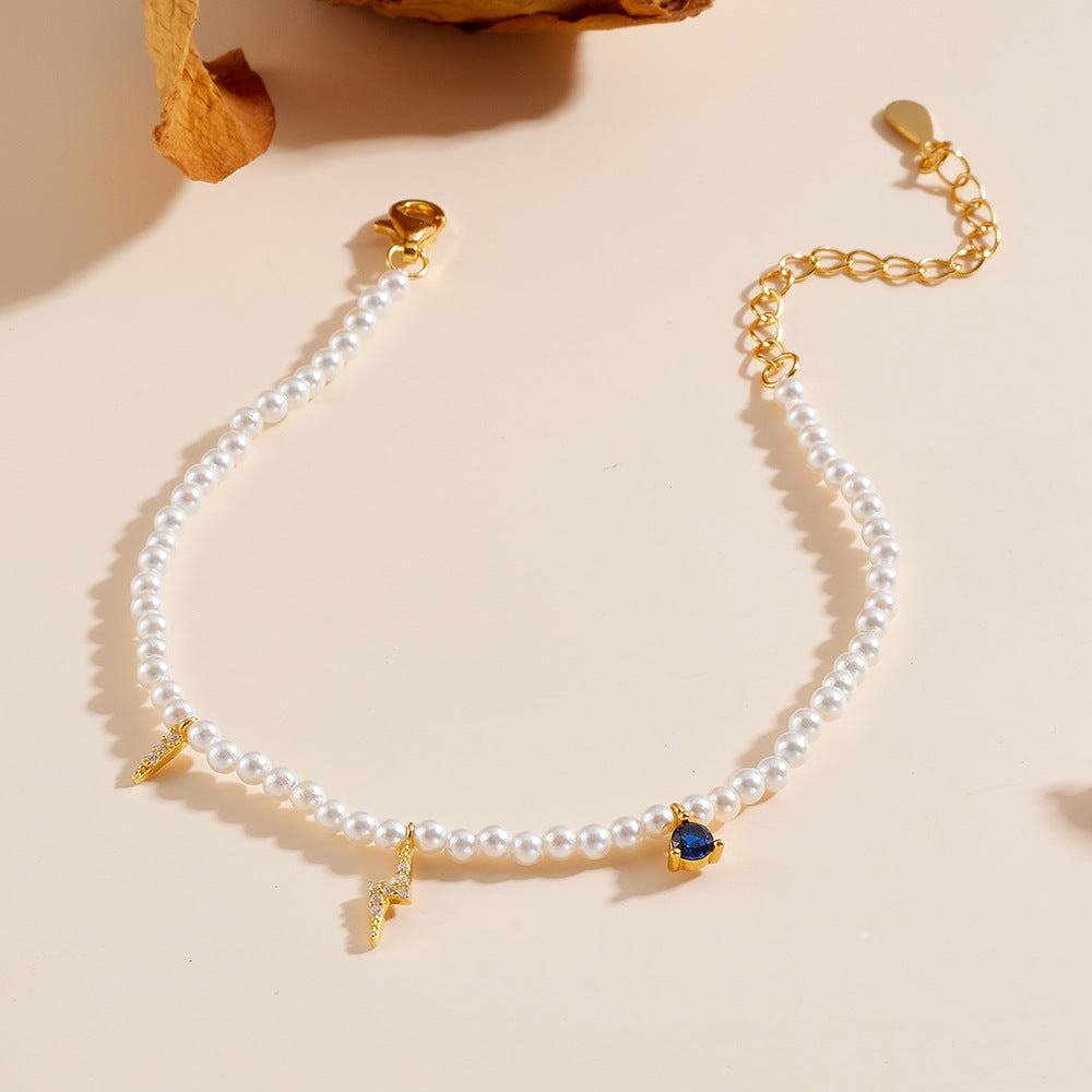 S925 Sterling Silver Zircon Inlaid Pearl Bracelet
