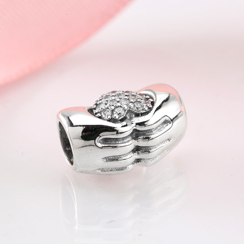 S925 Sterling Silver Hand Heart Shape Bead Pendant