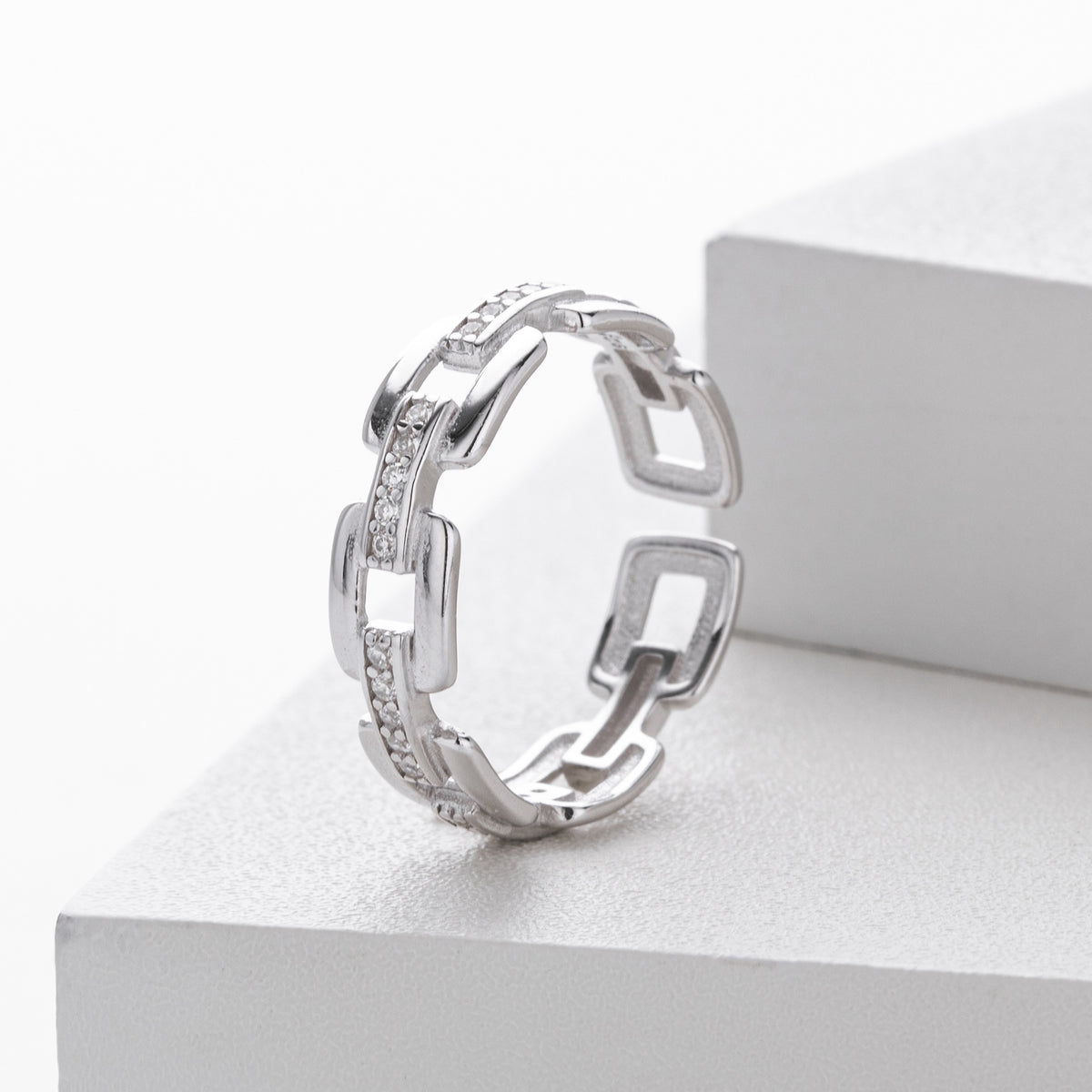 S925 Sterling Silver Ring with Zirconia Chain