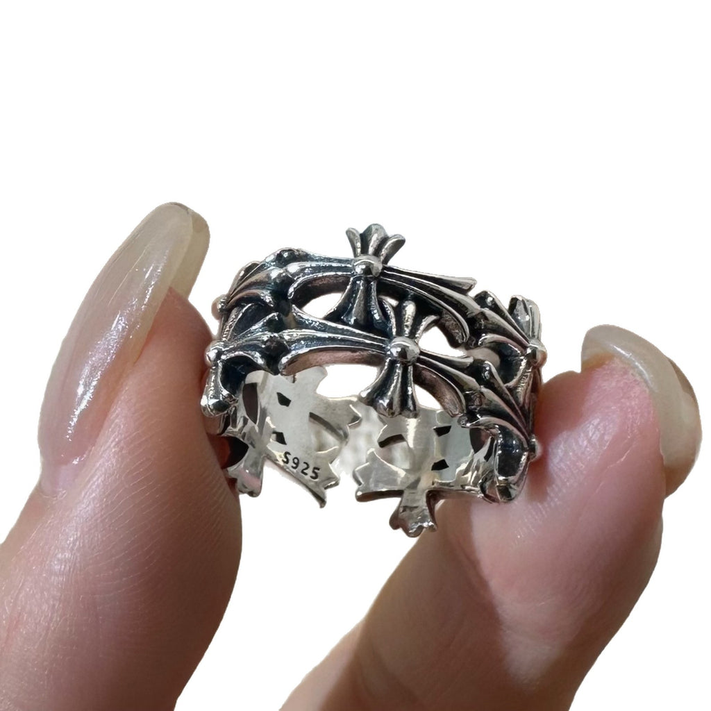 S925 Sterling Silver Halloween Cross Adjustable Ring