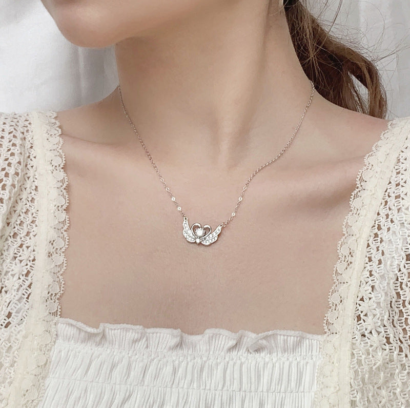 S925 Sterling Silver Moissanite Swan Pendant Necklace