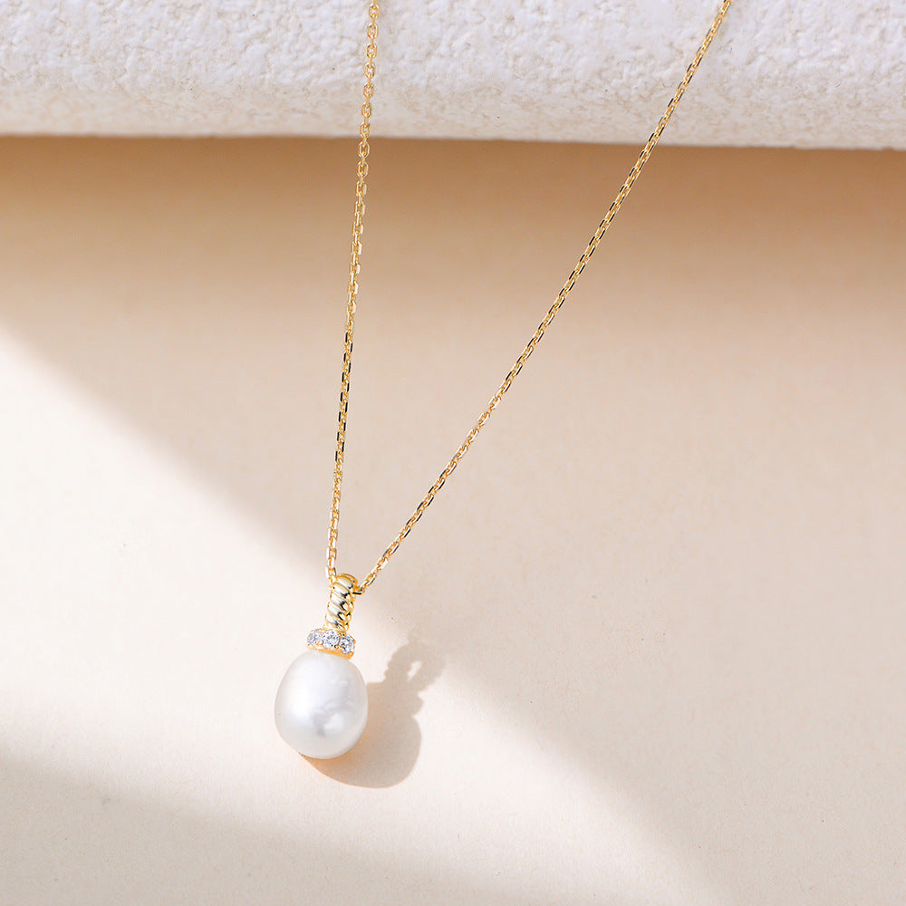 S925 Sterling Silver Fashionable Natural Pearl Zircon Inlaid Necklace