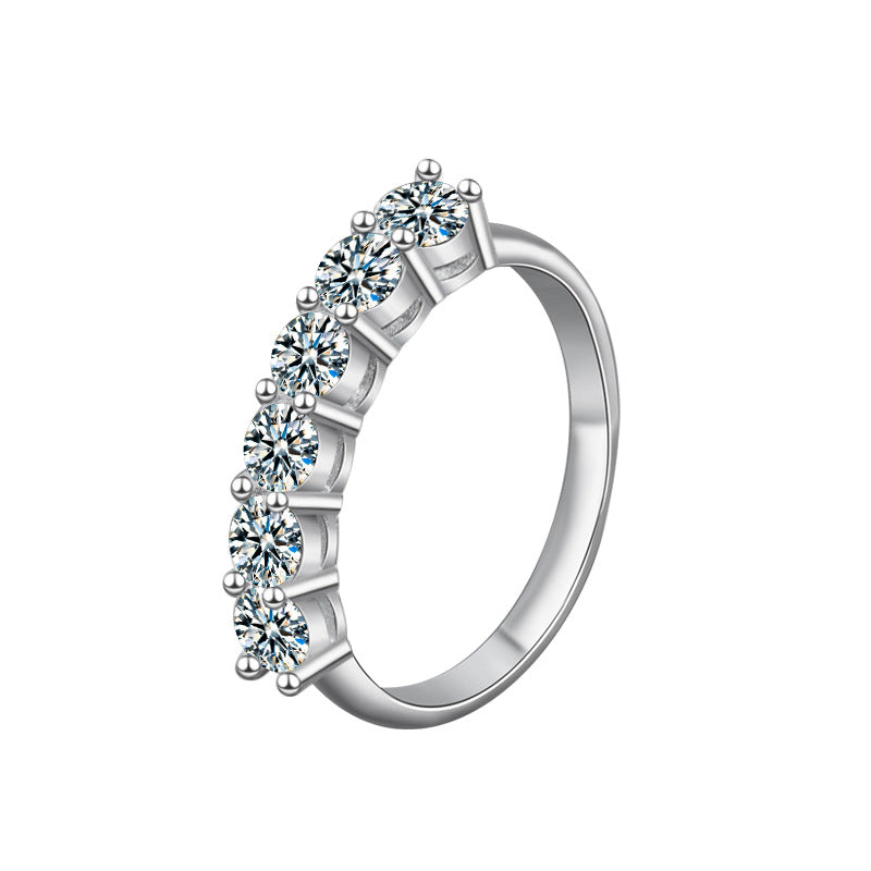 S925 Sterling Silver Six Moissanite Eternity Ring