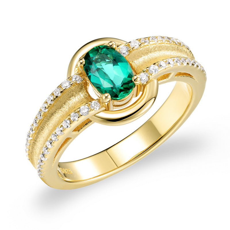 S925 Sterling Silver Gold-Plated Emerald Ring