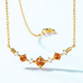 S925 Sterling Silver Gold-Plated Geometric Orange Garnet Pendant Necklace