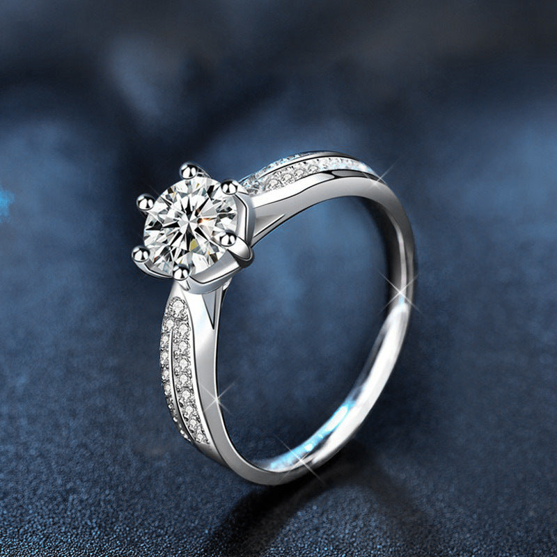 S925 Sterling Silver Moissanite Vintage Six Prong Princess Ring
