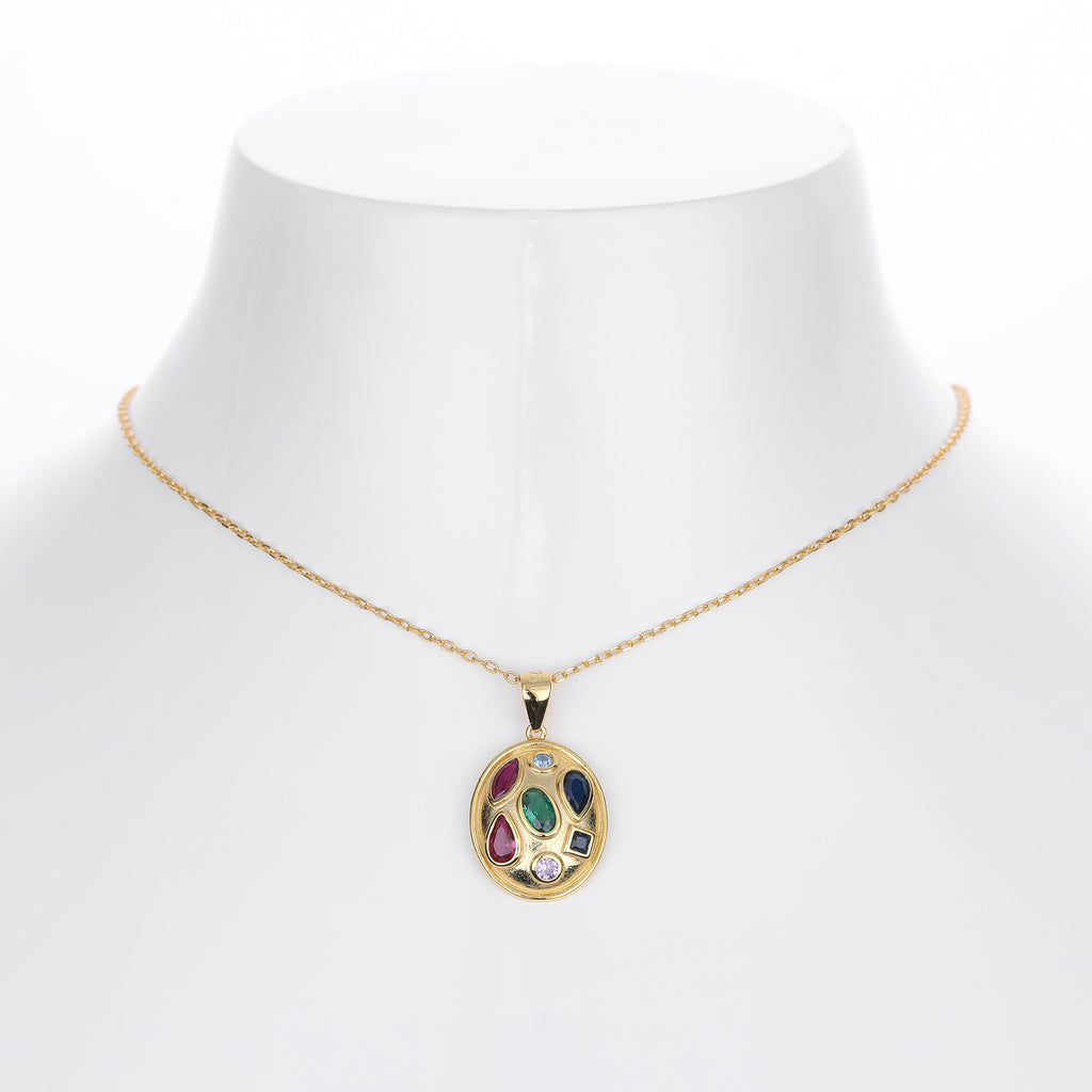 S925 Sterling Silver Color Zirconium Pendant Necklace