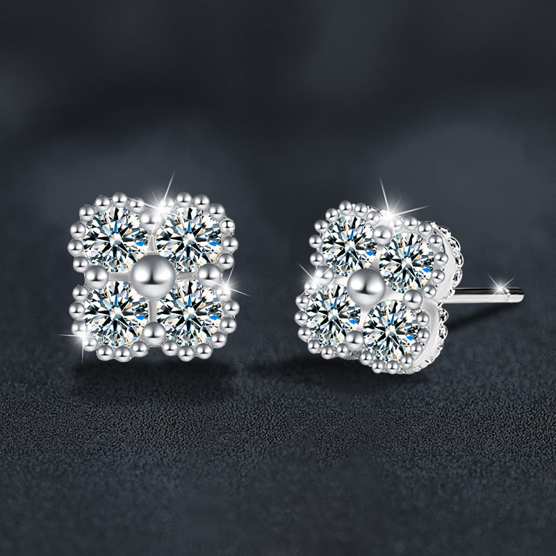 S925 Sterling Silver Moissanite Four-Leaf Clover Stud Earrings