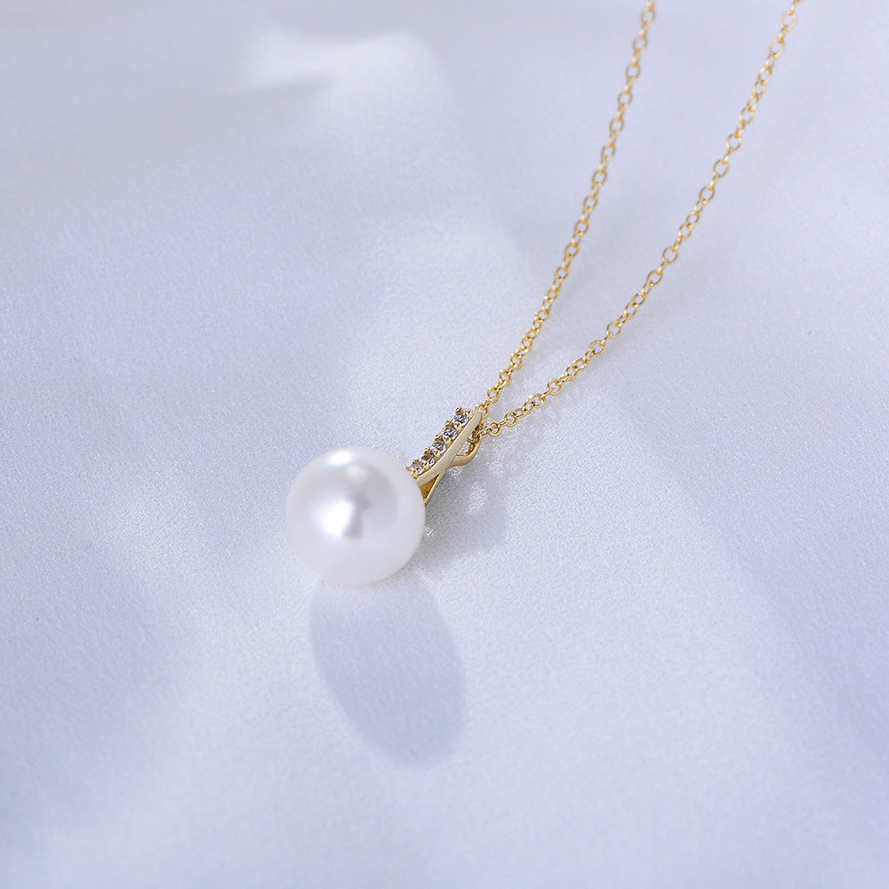 S925 Sterling Silver Zircon Pendant Pearl Necklace