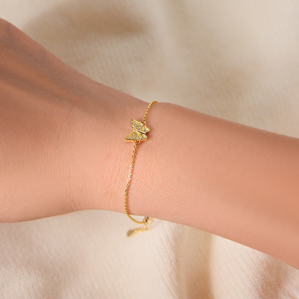 S925 Sterling Silver Zircon Butterfly Bracelet