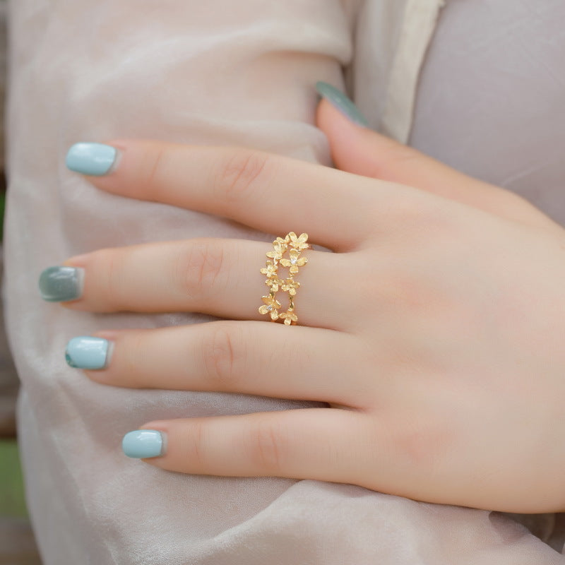 S925 Sterling Silver Gold-Plated Osmanthus Zircon Ring
