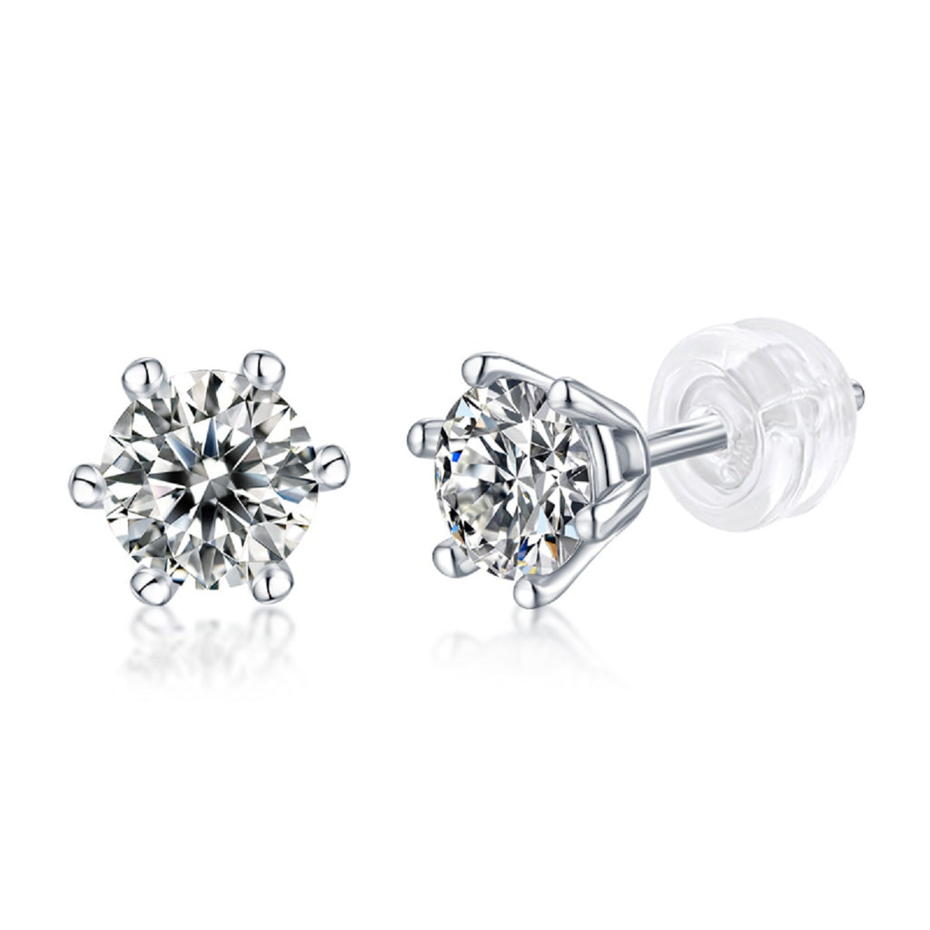 S925 Silver Six-Prong Moissanite Stud Earrings