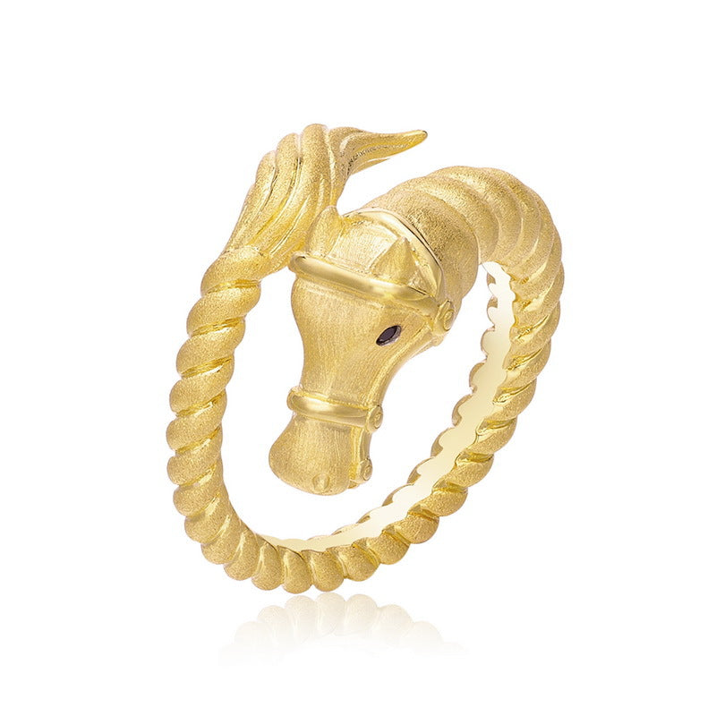 S925 Sterling Silver Gold-Plated New Chinese Style Horse Year Zircon Ring
