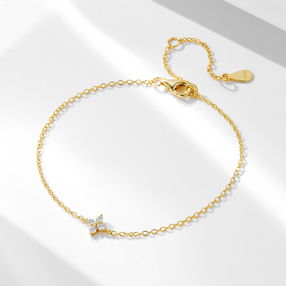 S925 Sterling Silver Four Leaf Clover Zircon Inlaid Bracelet