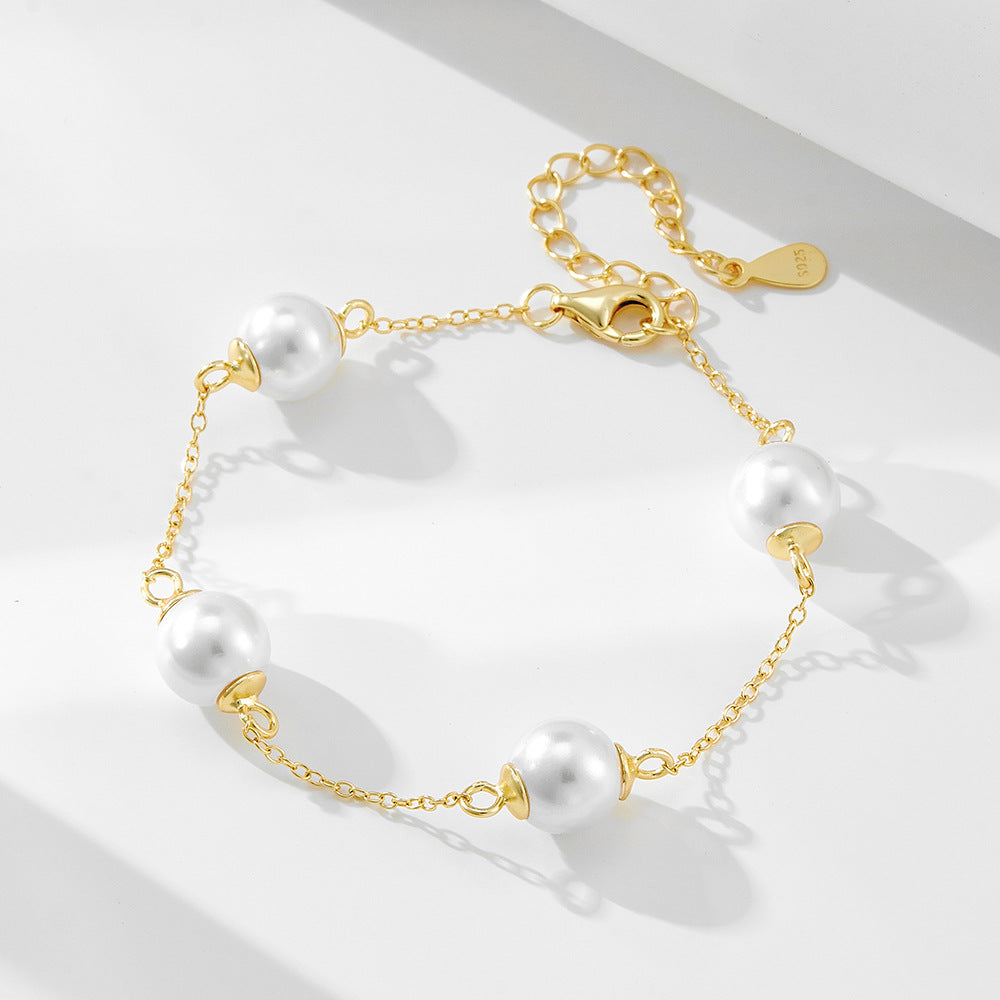 S925 Sterling Silver Pearl Beaded Bracelet