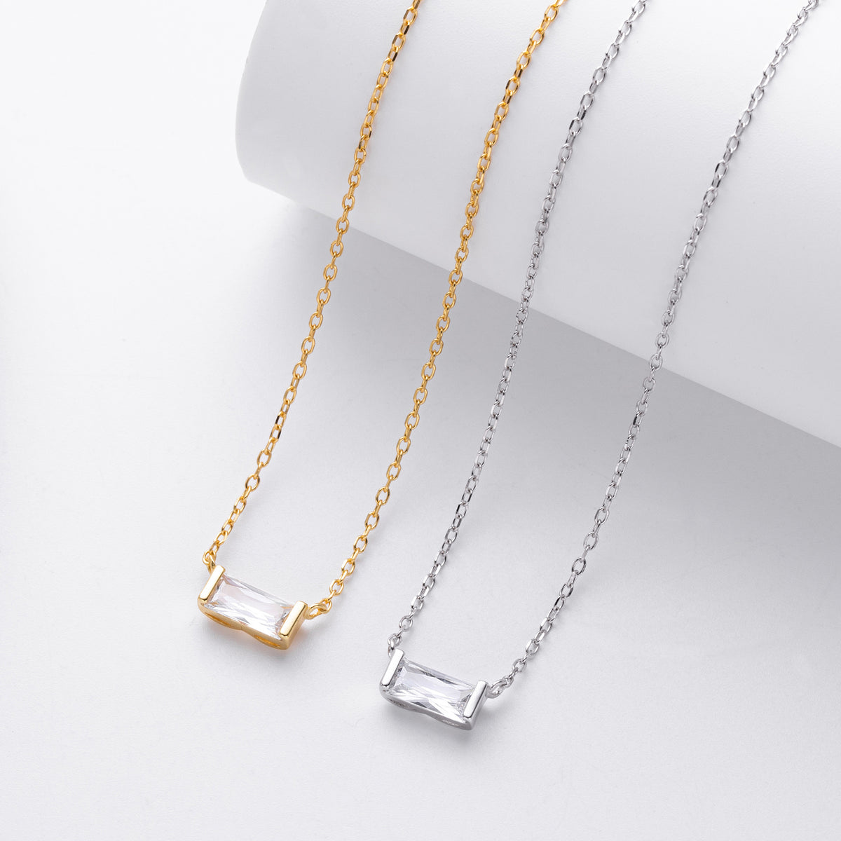 Rectangular colored zircon s925 sterling silver December birthstone collar necklace