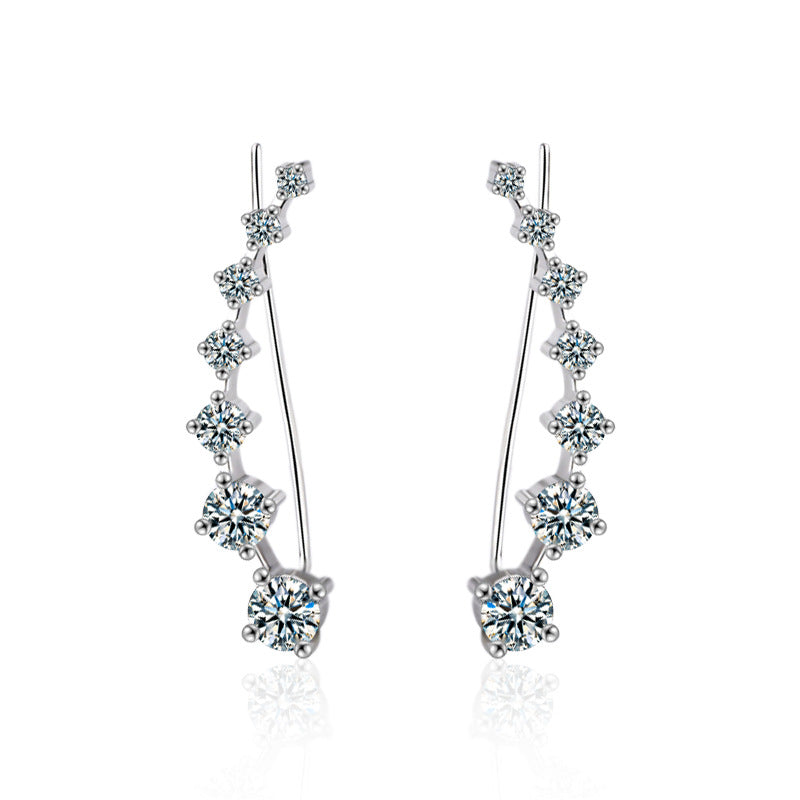 Classic Row-Set Diamond Stud Earrings — 925 Silver, Western-Style Jewelry
