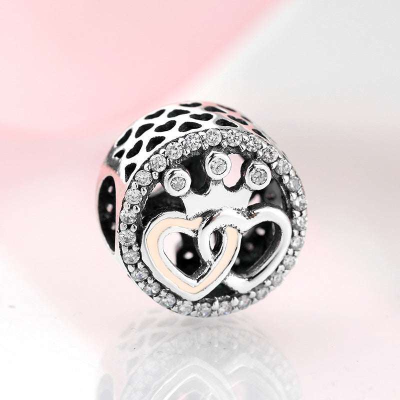S925 Sterling Silver Heart Crown Zircon Inlaid Bead Pendant