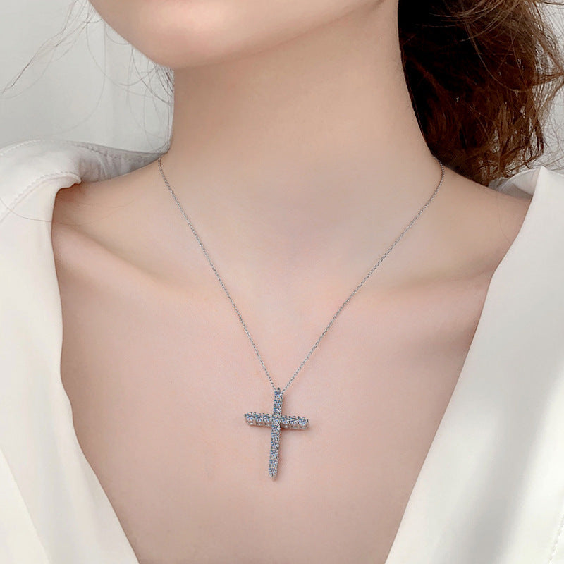 S925 Sterling Silver Moissanite Cross Necklace