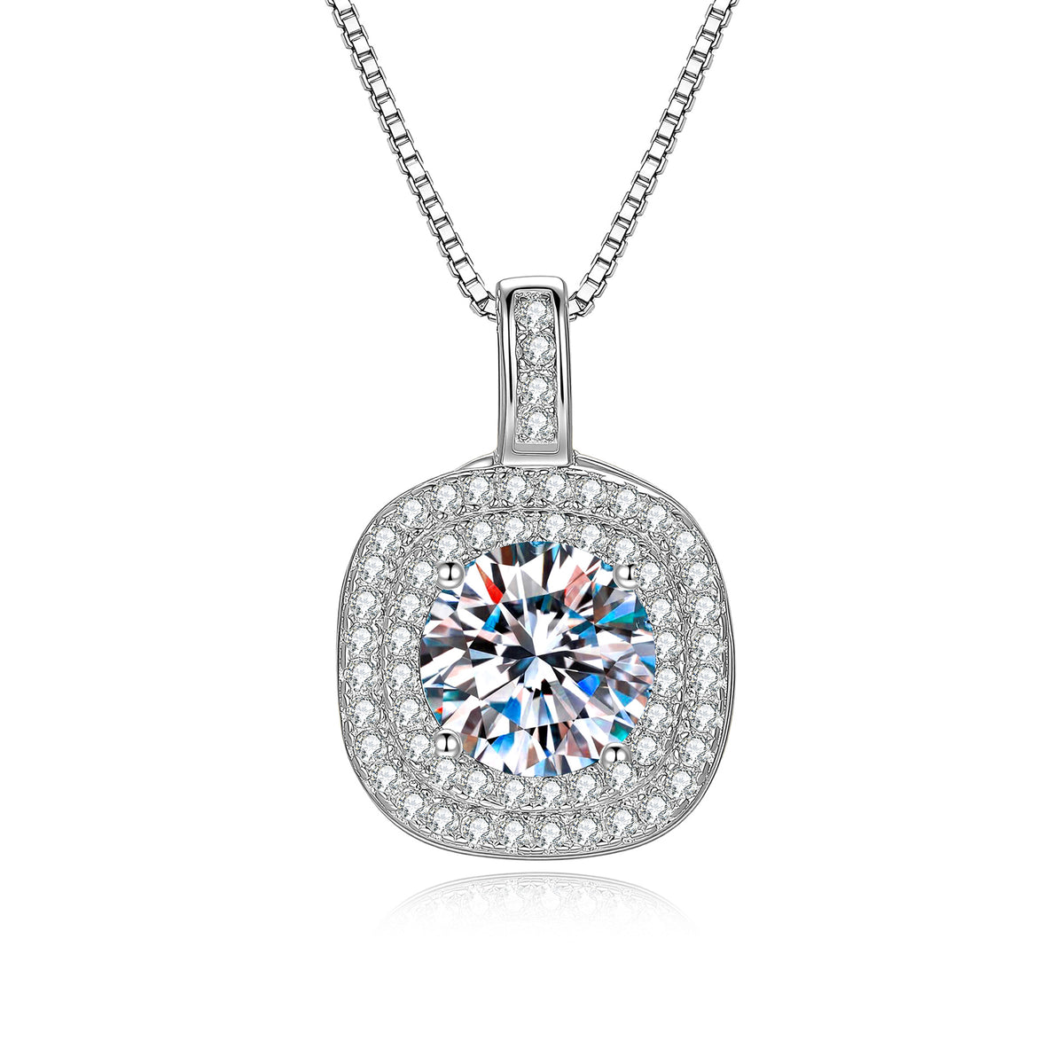 S925 Sterling Silver Square-Cut Moissanite Pendant Necklace