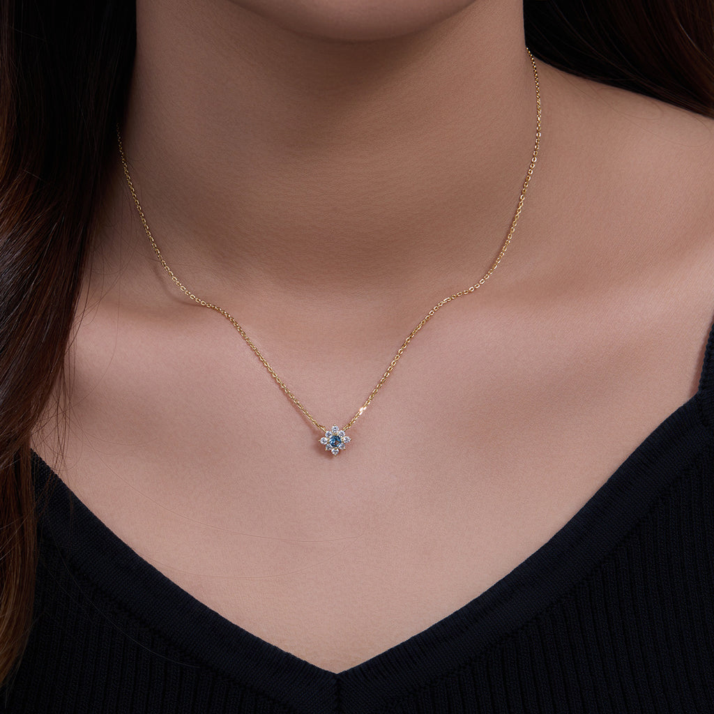 S925 Sterling Silver Micro Inlaid Zircon Flower Diamond Pendant Necklace