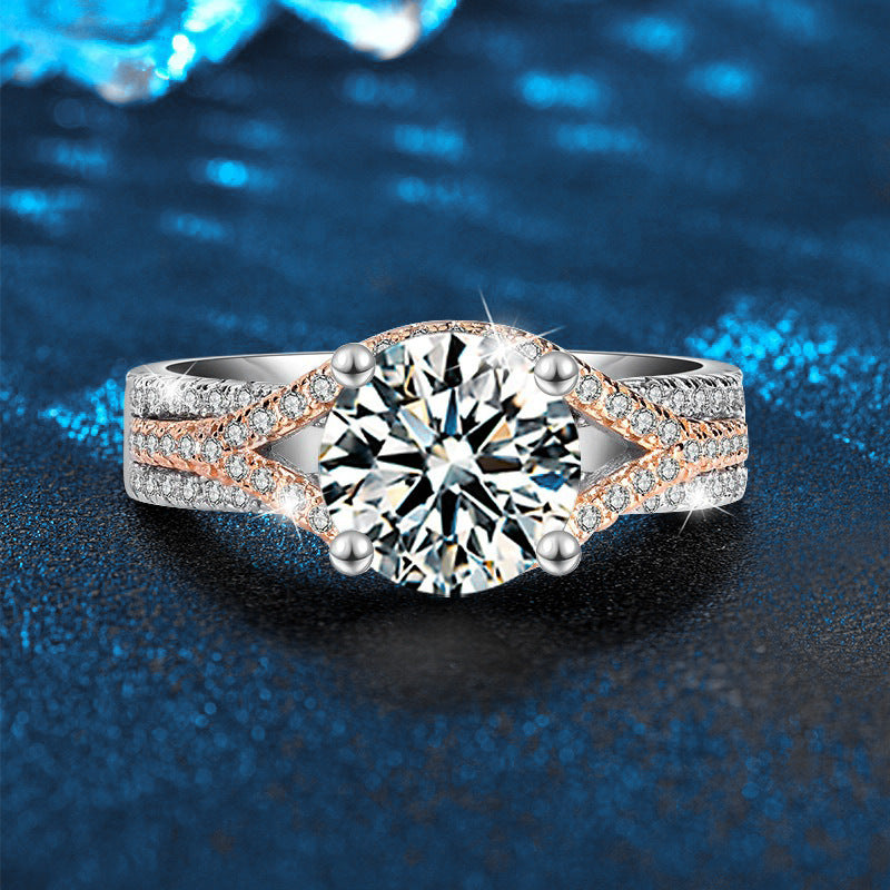 S925 Sterling Silver Moissanite Two-Color Ring