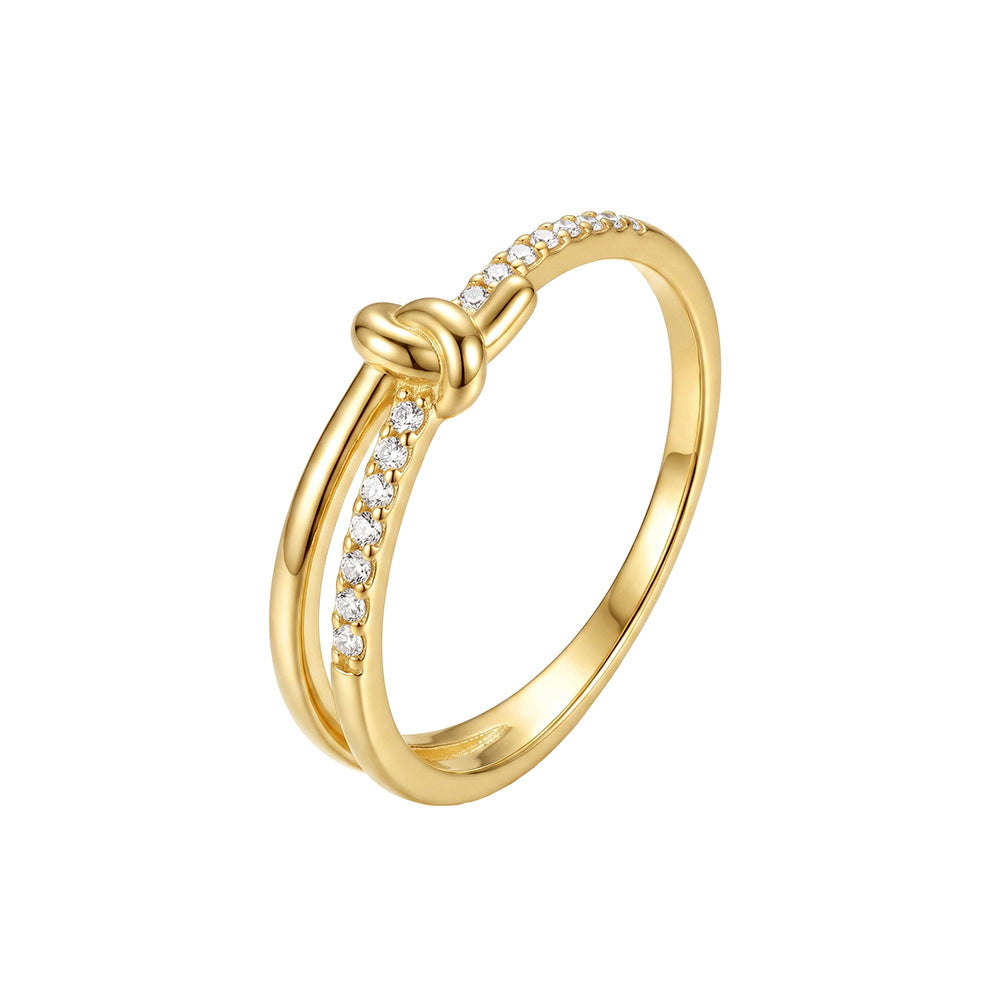 Dainty Knot Pavé Ring in 925 Sterling Silver, Gold Plated