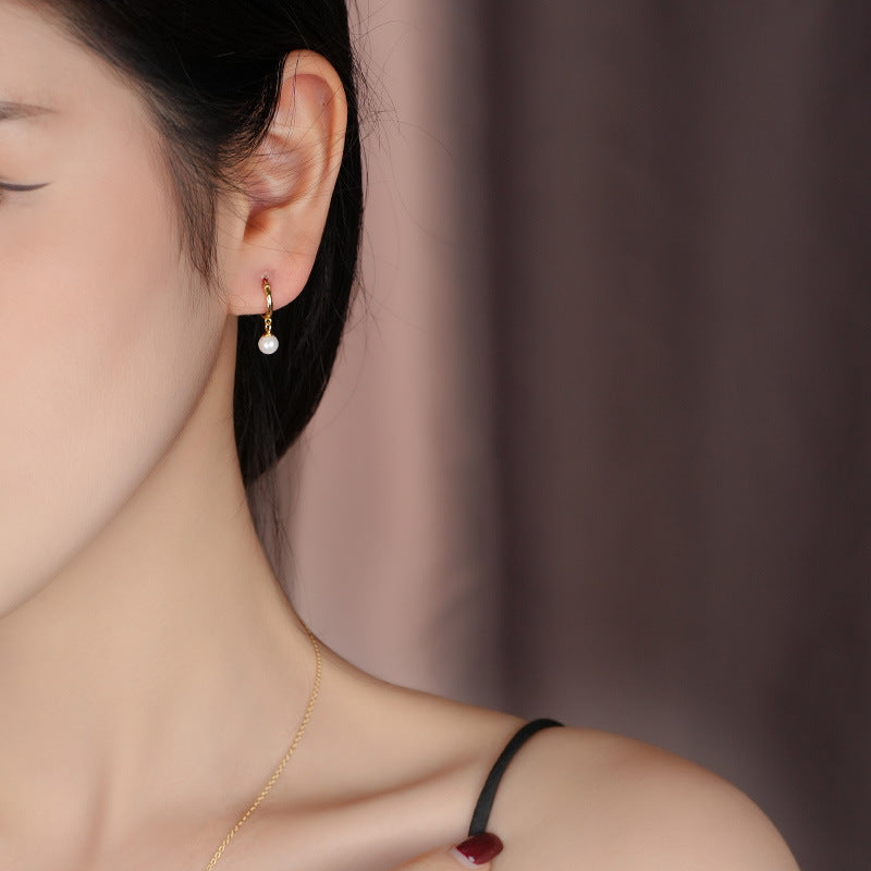 S925 Sterling Silver Pearl Hoop Earrings