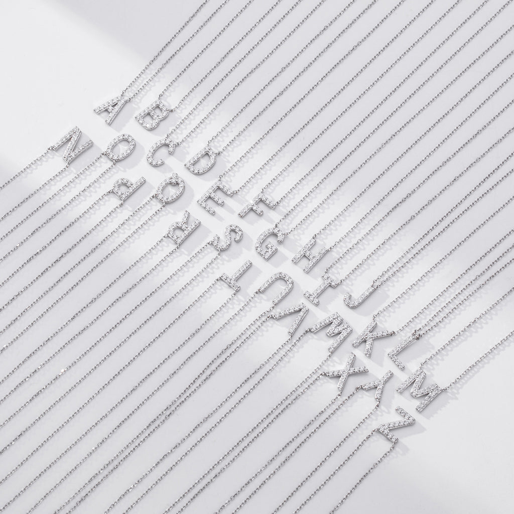 S925 Sterling Silver Simple Diamond Necklace with English Letters