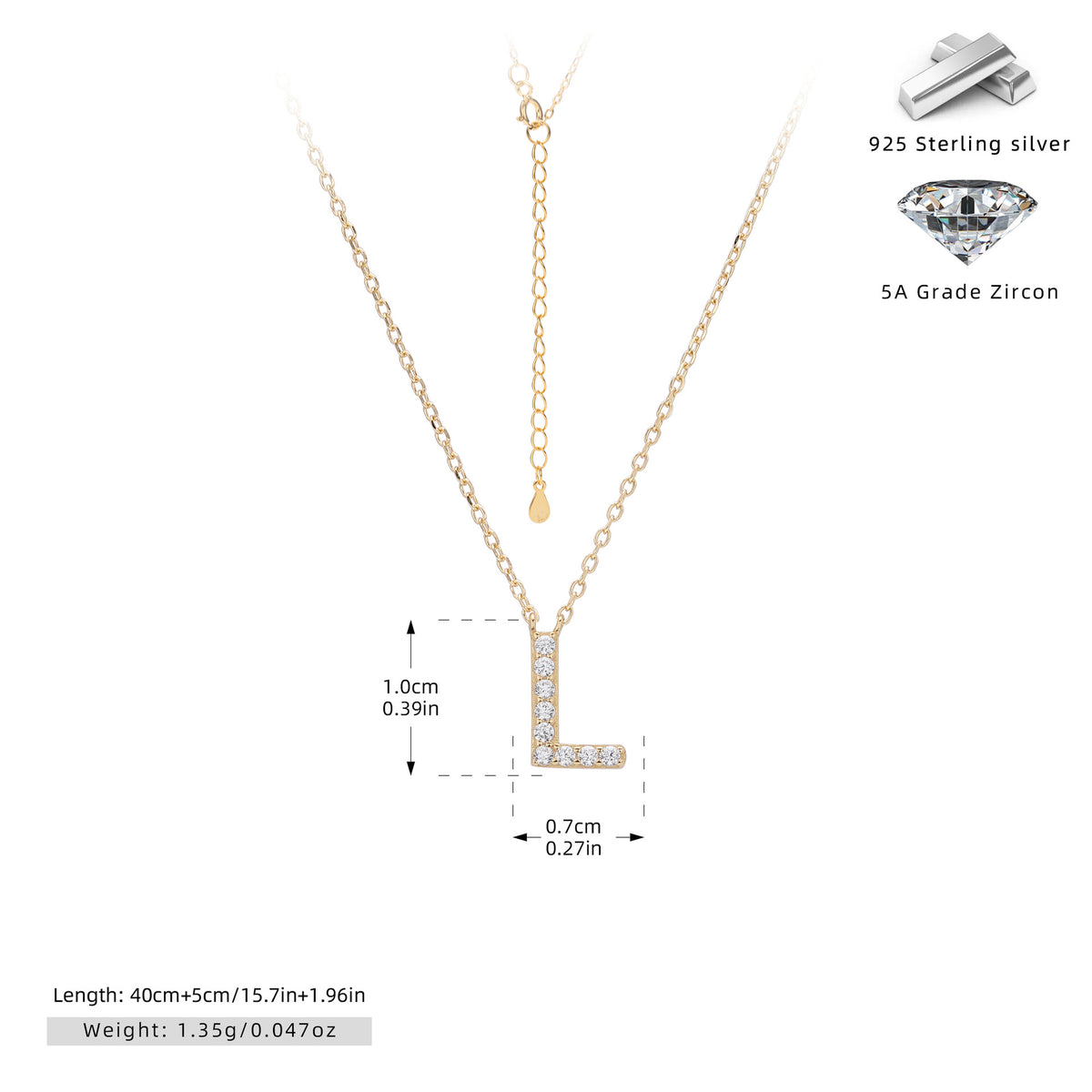 S925 Sterling Silver Simple Diamond Necklace with English Letters