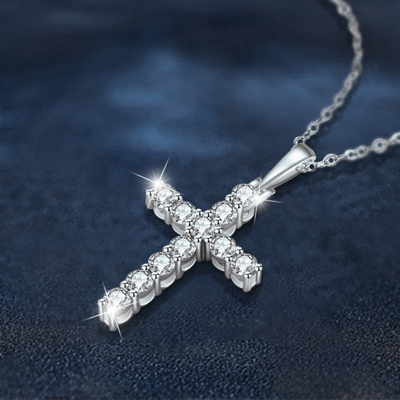 S925 Sterling Silver Moissanite Cross Necklace