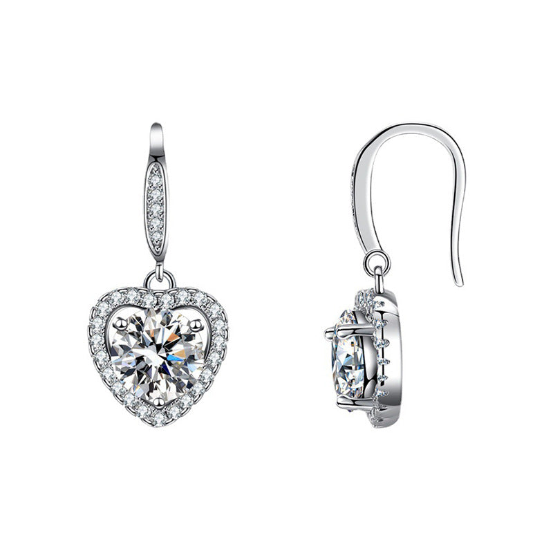 S925 sterling silver heart-shaped earrings with moissanite hooks