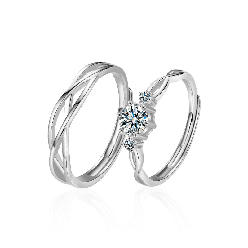 925 Sterling Silver Spiral Moissanite Couple Ring