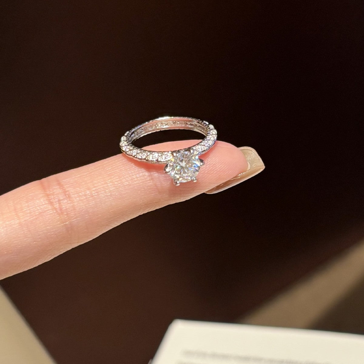 S925 Silver Six-Prong Ring with Colored Moissanite