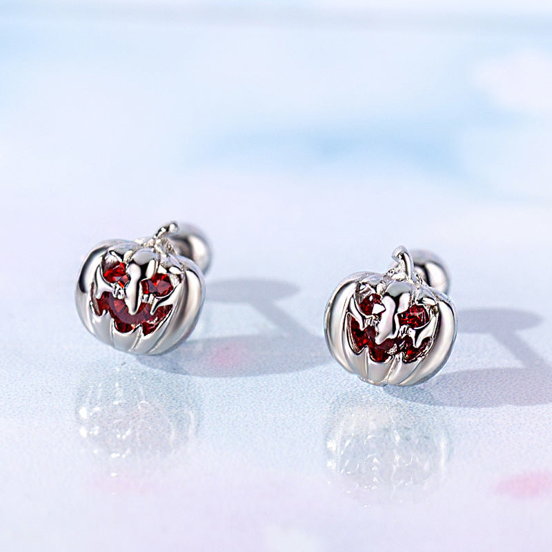 S925 Sterling Silver Halloween Pumpkin and Skull Earrings