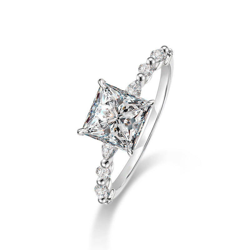  S925 Sterling Silver Square Moissanite Ring