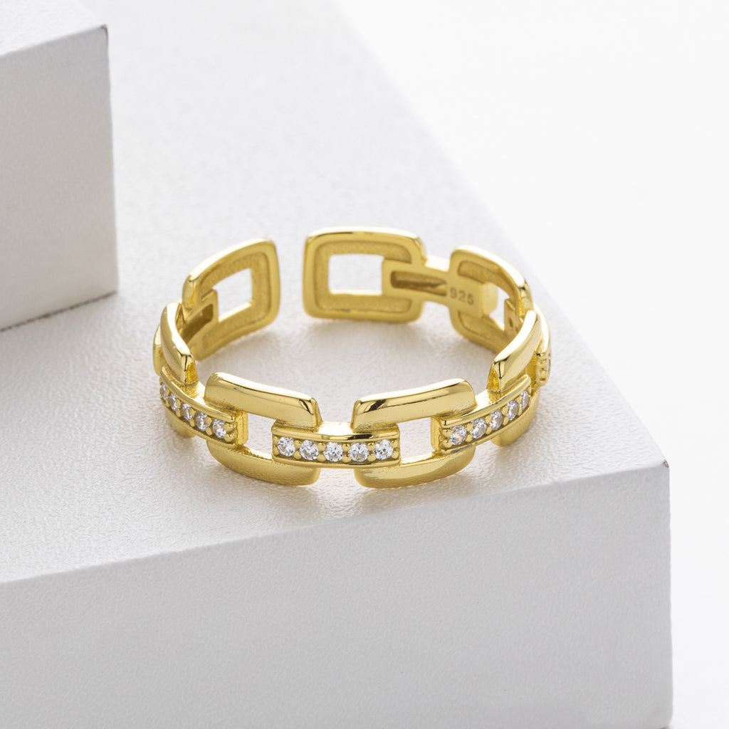 S925 Sterling Silver Ring with Zirconia Chain