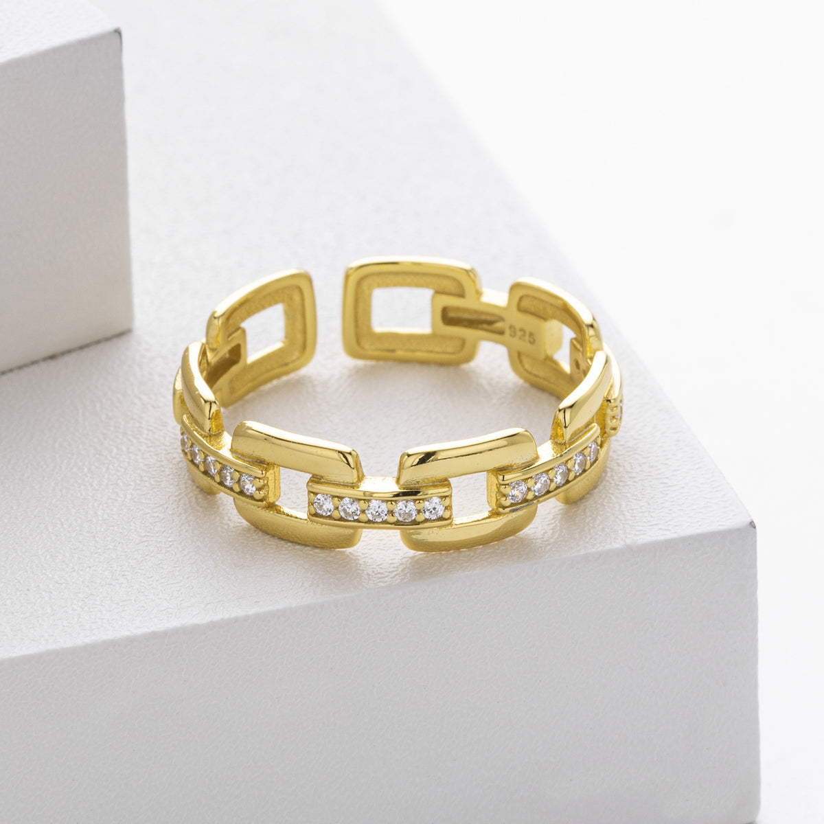 S925 Sterling Silver Ring with Zirconia Chain