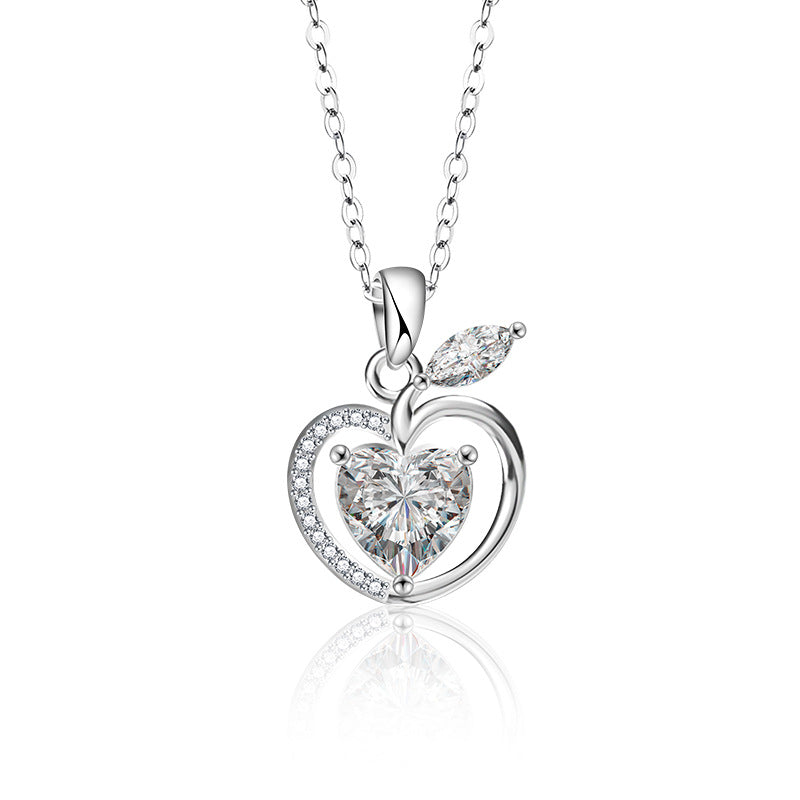 S925 Sterling Silver Moissanite Apple Pendant Necklace