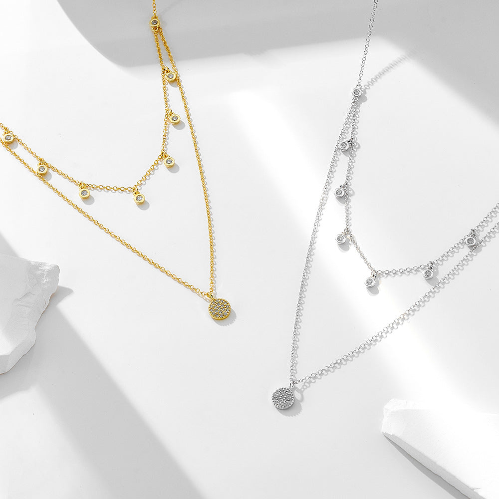 S925 Sterling Silver Double-Layer Simple Dot Zircon Necklace
