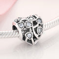 S925 Sterling Silver Hollow Heart Zircon Inlaid Bead Pendant