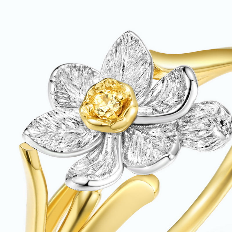 S925 Sterling Silver Gold-Plated Narcissus Zircon Ring