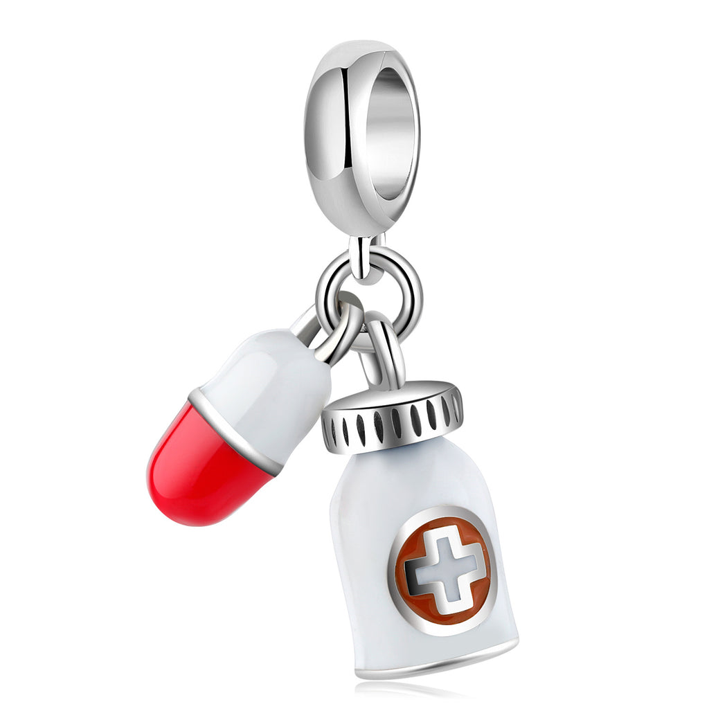 S925 Sterling Silver Medicine Bottle Capsule Pendant 