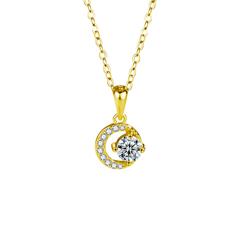 S925 Sterling Silver Star Moissanite Moon Pendant Necklace