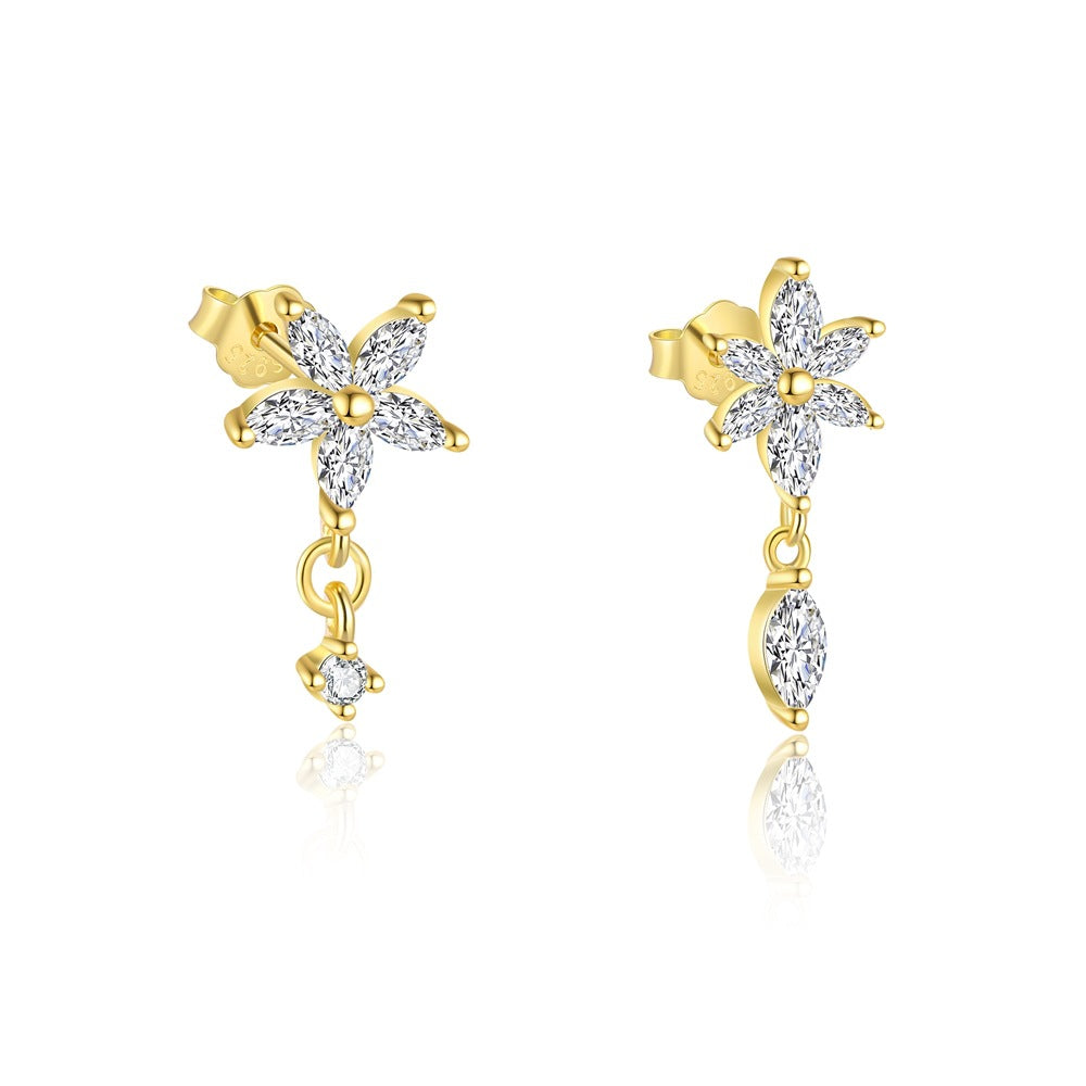 S925 Sterling Silver Petal Stud Earrings with Zirconia(A pair)
