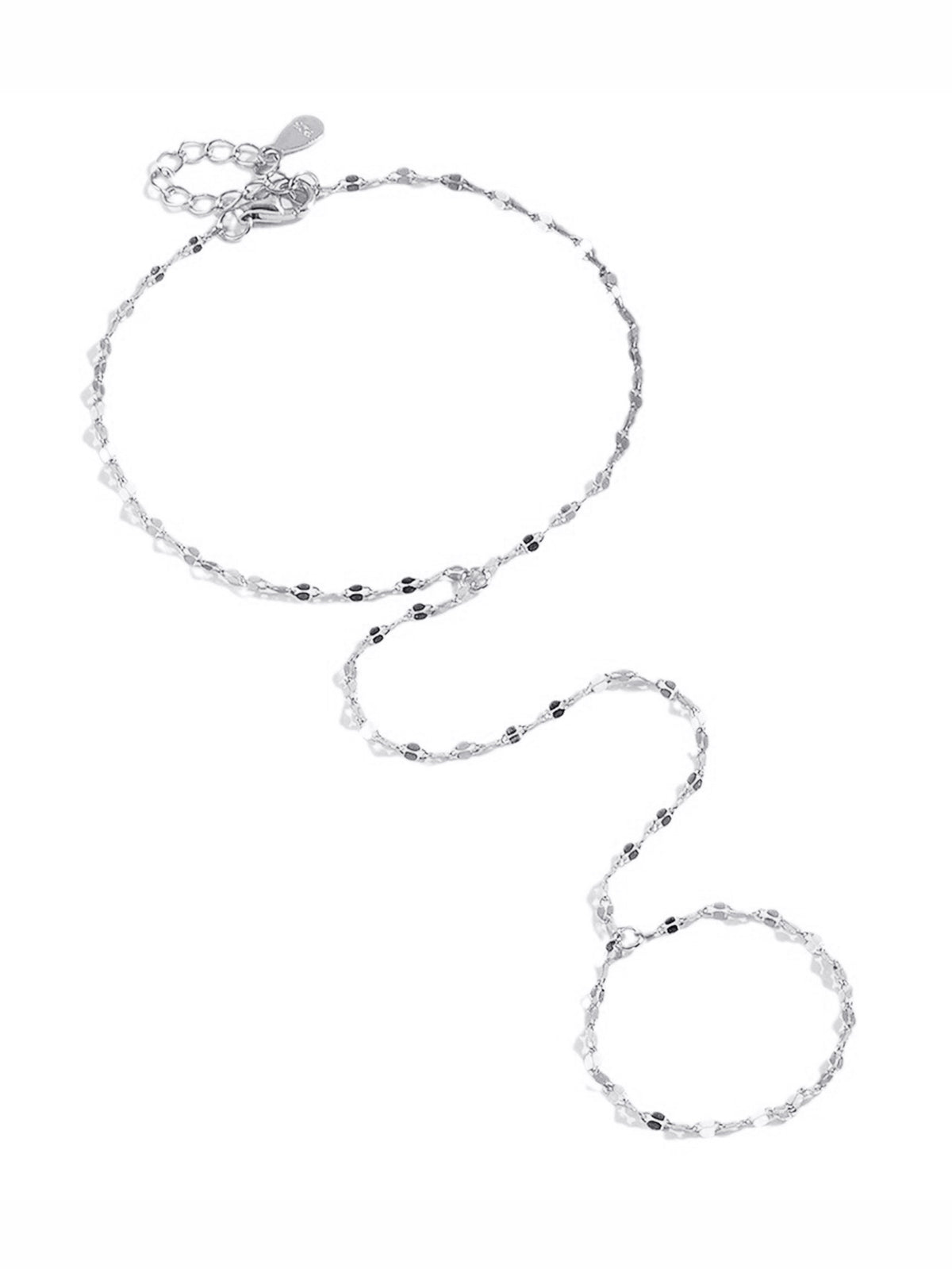 925 Silver Super Shiny Tile Chain Finger Chain Bracelet