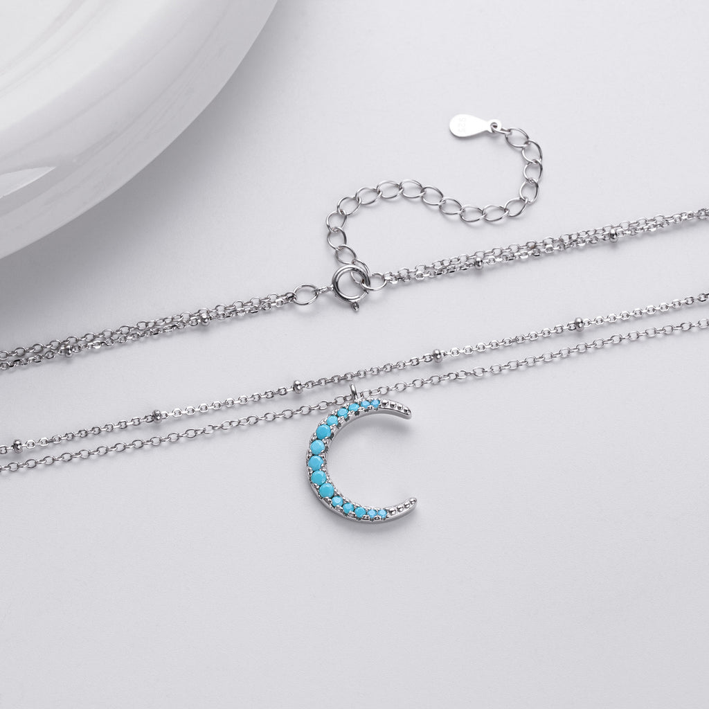 S925 Sterling Silver Moon Double Layer Necklace